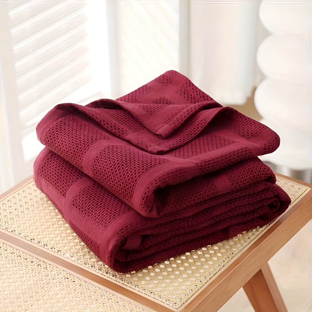 WaffleCloud Pläd - Hypoallergen Bomull Fleece Filt - Mjuk Twill Vävda Filt