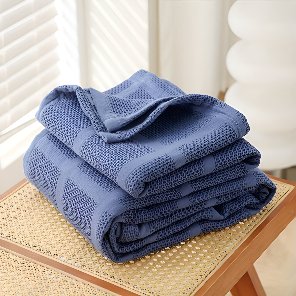 WaffleCloud Pläd - Hypoallergen Bomull Fleece Filt - Mjuk Twill Vävda Filt