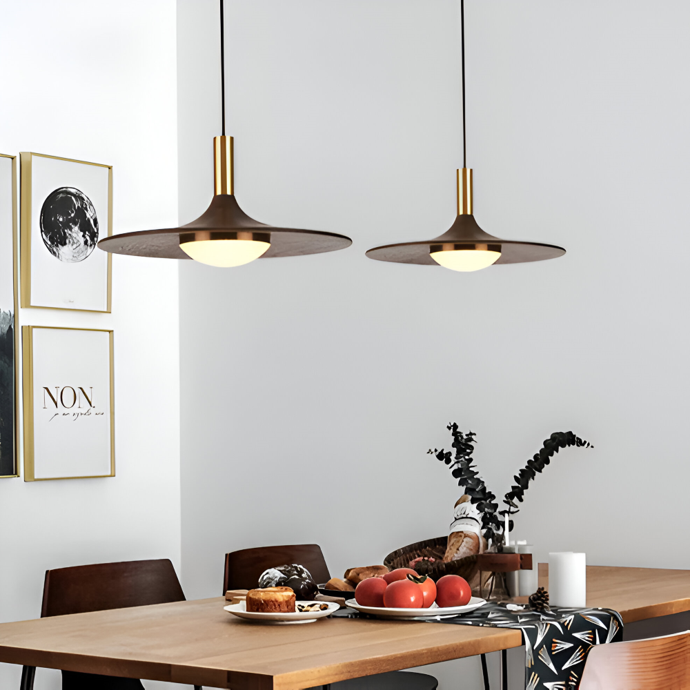 Valnöt Pendellampa - Runda Trähänglampor - Nordisk LED Lampa