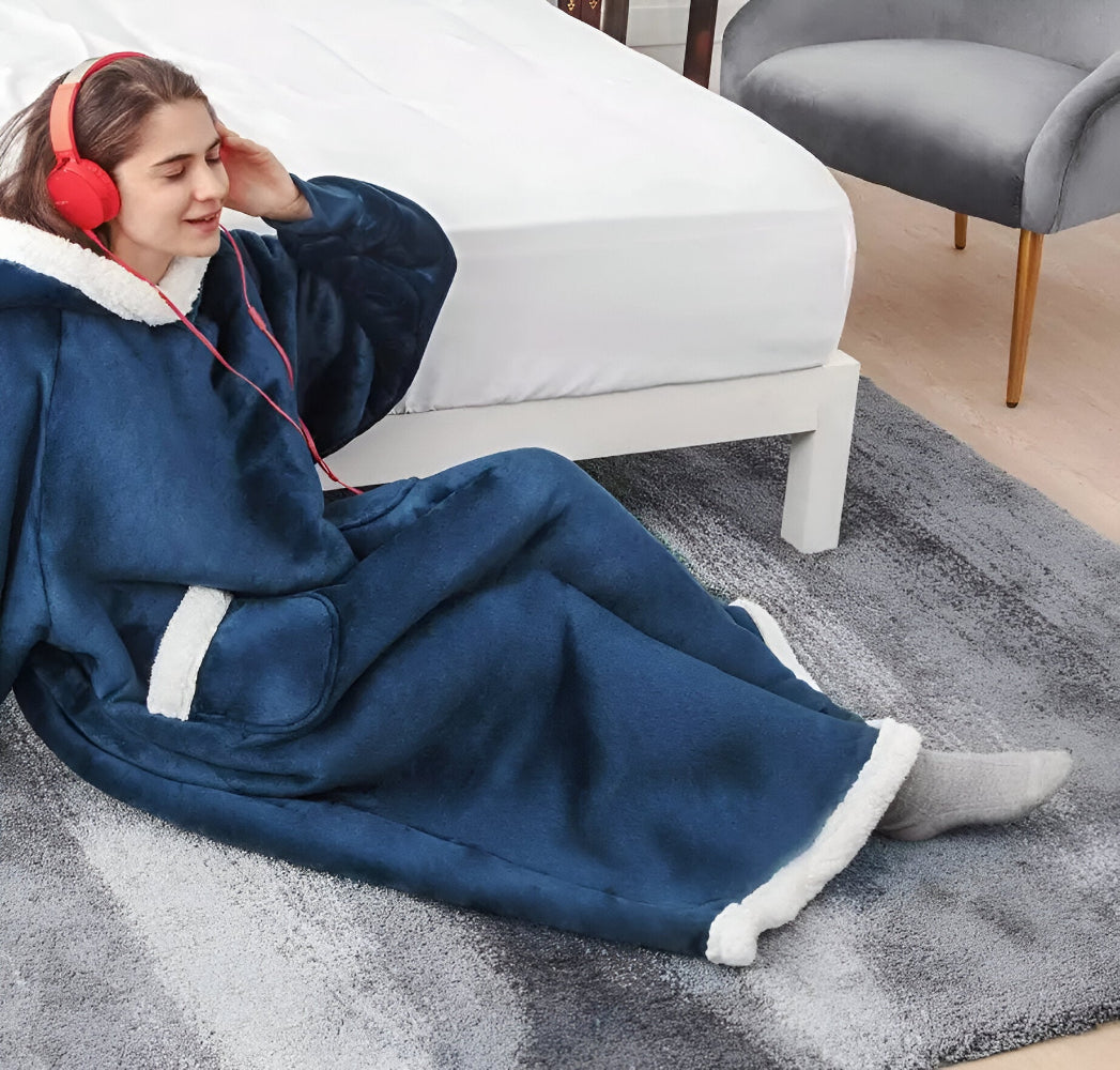WarmWrap Hoodie Filt - Pläd i överstorlek med huva och ficka