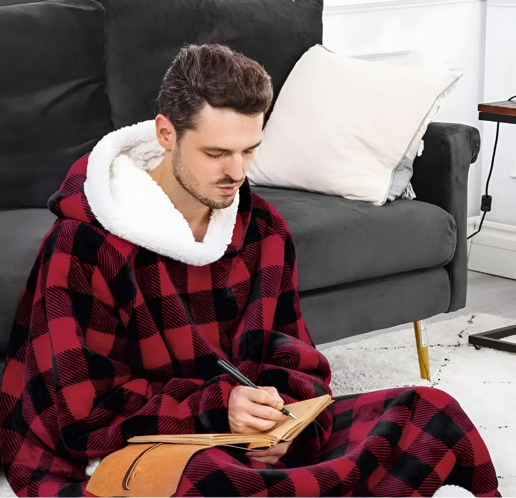 WarmWrap Hoodie Filt - Pläd i överstorlek med huva och ficka