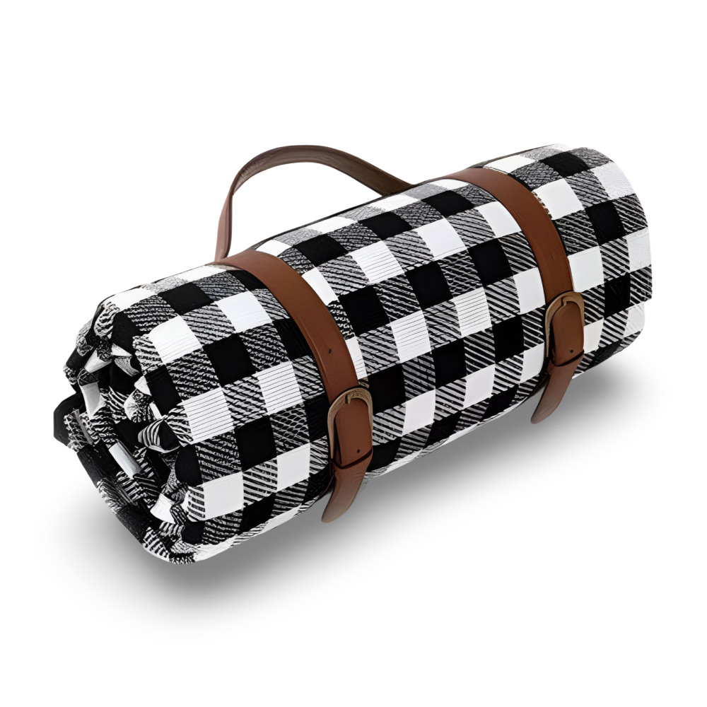 Vattentät Picknickfilt 200x200 cm – Vikbar strandfilt med bärhandtag, rutig, tvättbar