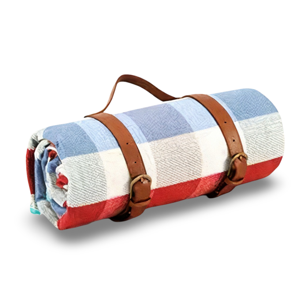 Vattentät Picknickfilt 200x200 cm – Vikbar strandfilt med bärhandtag, rutig, tvättbar
