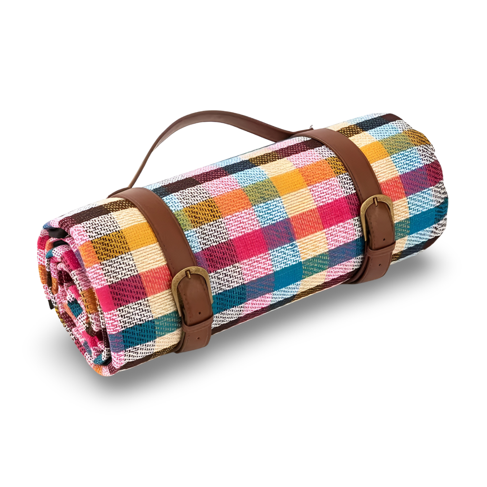 Vattentät Picknickfilt 200x200 cm – Vikbar strandfilt med bärhandtag, rutig, tvättbar