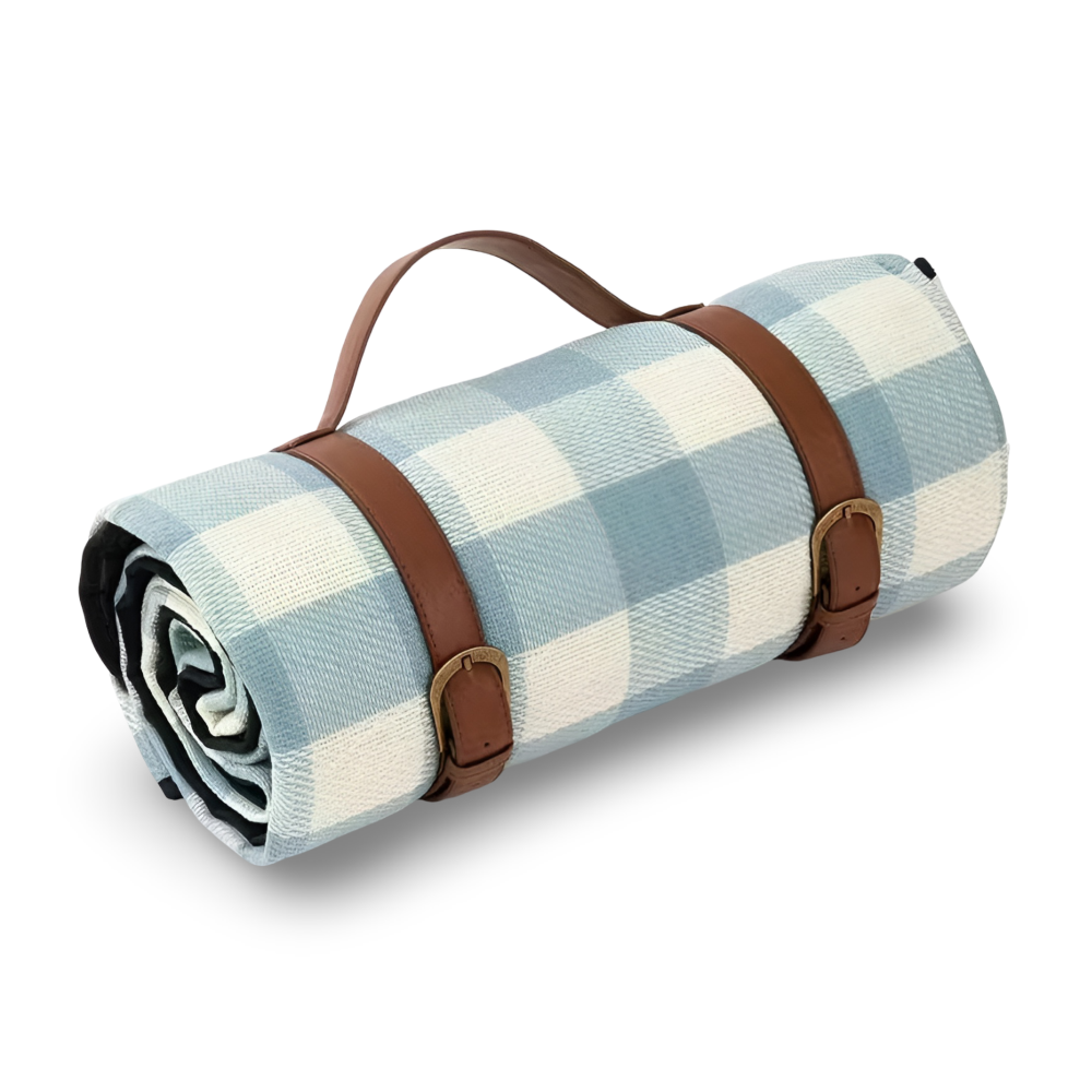 Vattentät Picknickfilt 200x200 cm – Vikbar strandfilt med bärhandtag, rutig, tvättbar