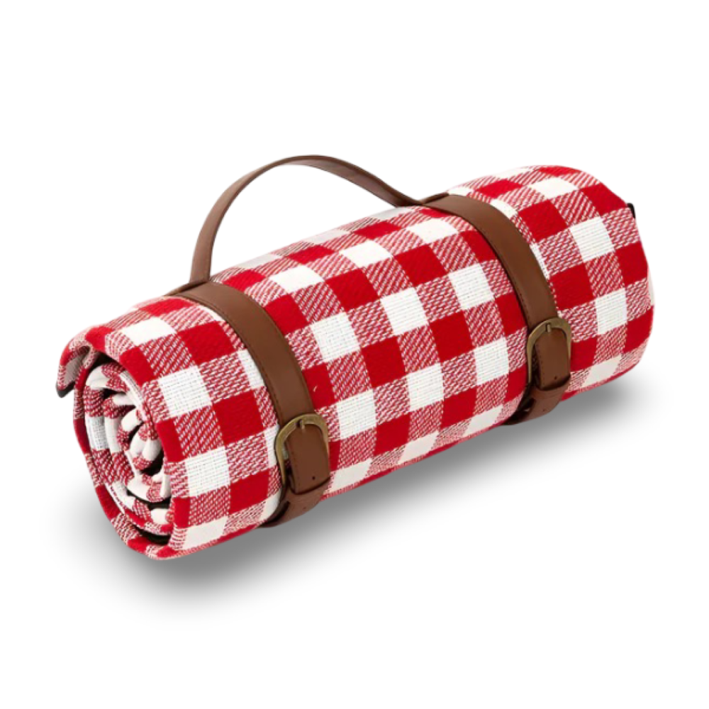 Vattentät Picknickfilt 200x200 cm – Vikbar strandfilt med bärhandtag, rutig, tvättbar