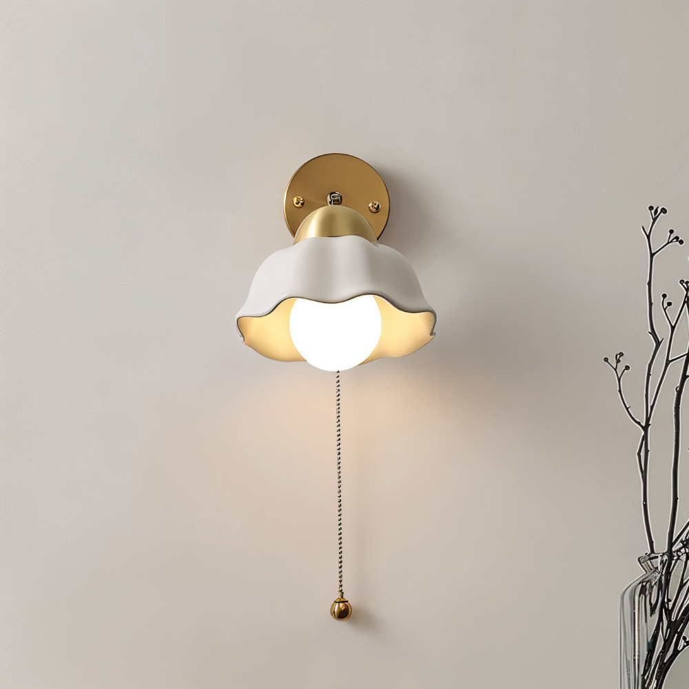 Vit Bloom Vägglampa - Klassisk Fransk Nattduksbord Vägglampa - Blomdesign Vägglampa - Inomhus LED Vägglampor