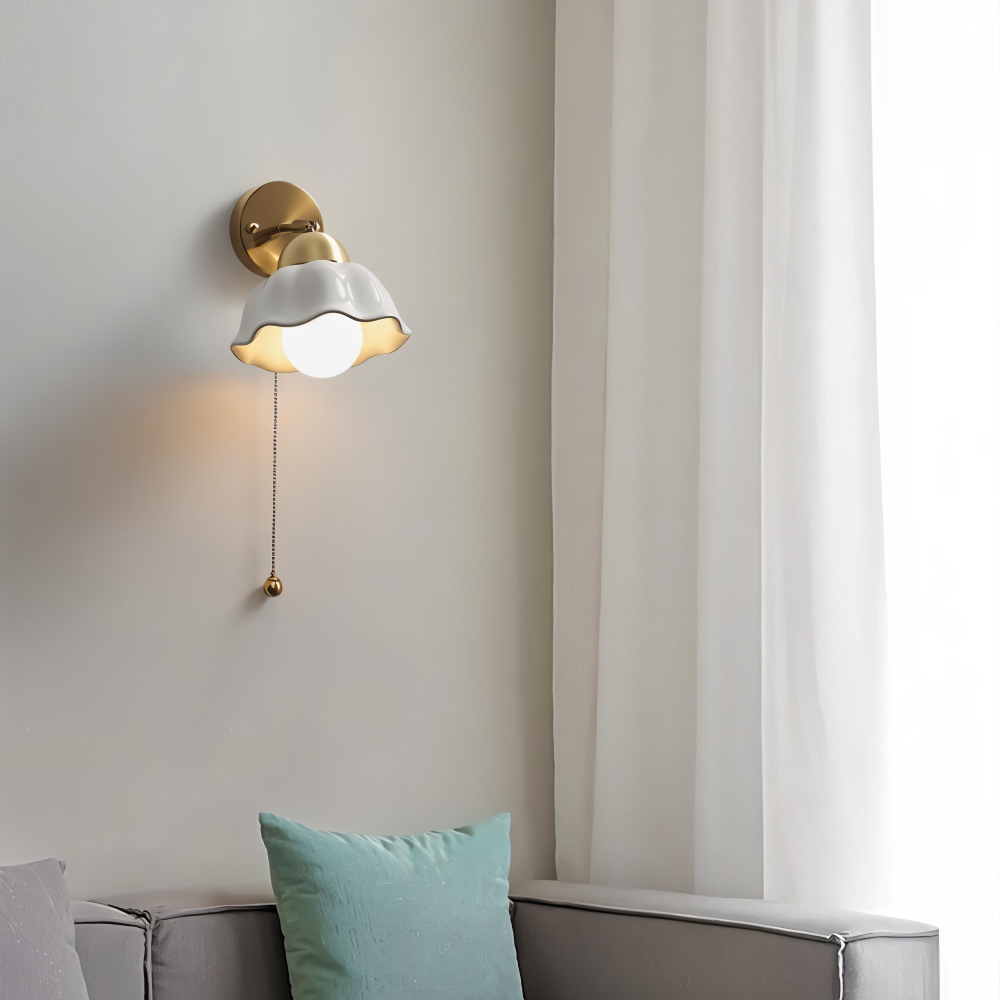 Vit Bloom Vägglampa - Klassisk Fransk Nattduksbord Vägglampa - Blomdesign Vägglampa - Inomhus LED Vägglampor