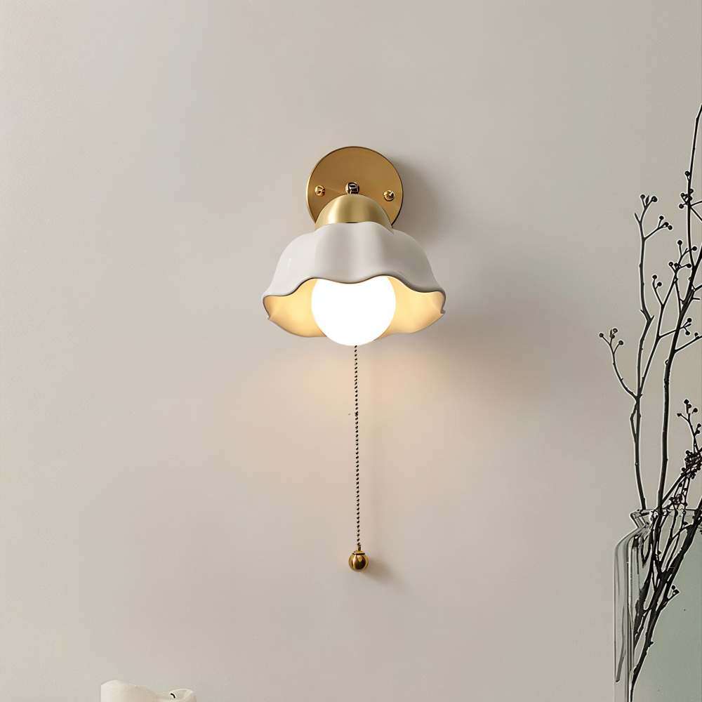 Vit Bloom Vägglampa - Klassisk Fransk Nattduksbord Vägglampa - Blomdesign Vägglampa - Inomhus LED Vägglampor