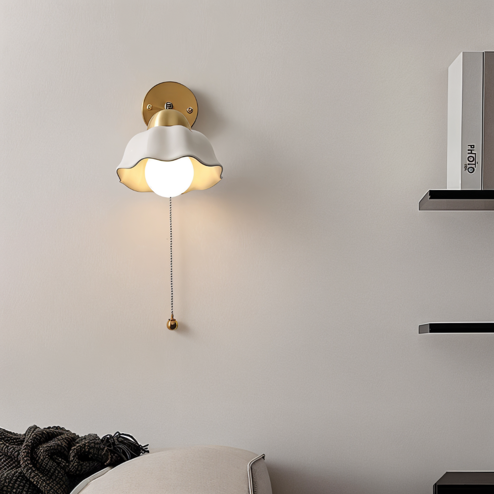 Vit Bloom Vägglampa - Klassisk Fransk Nattduksbord Vägglampa - Blomdesign Vägglampa - Inomhus LED Vägglampor