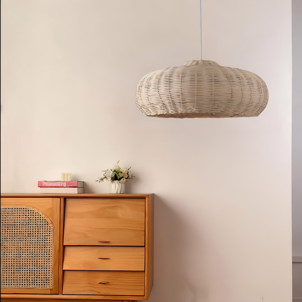 WickerCraft Pendellampa - Vintage Handgjord Rattan Hänglampa