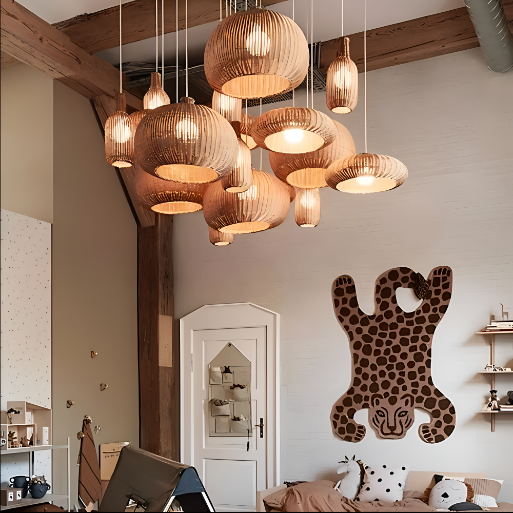 WickerCraft Pendellampa - Vintage Handgjord Rattan Hänglampa