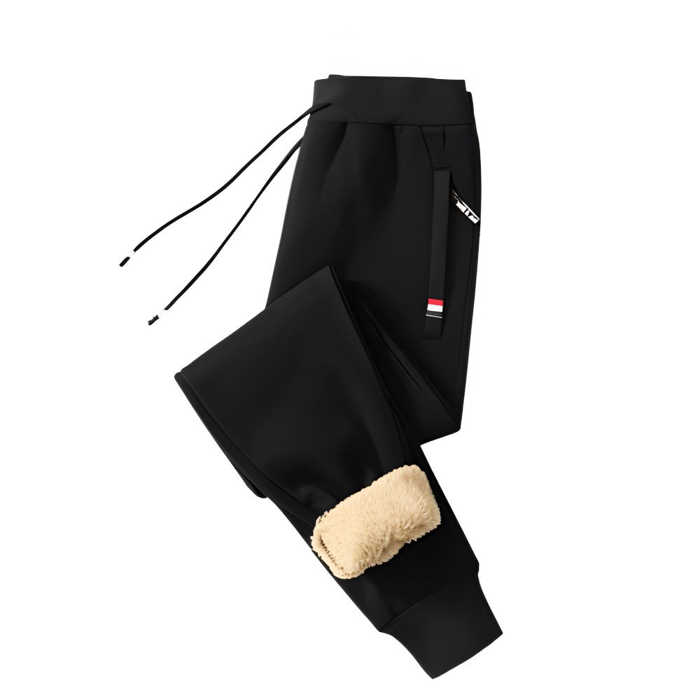 Ullfodrad Fleece Legging - Herr Sweatpants med Snörning och Fickor