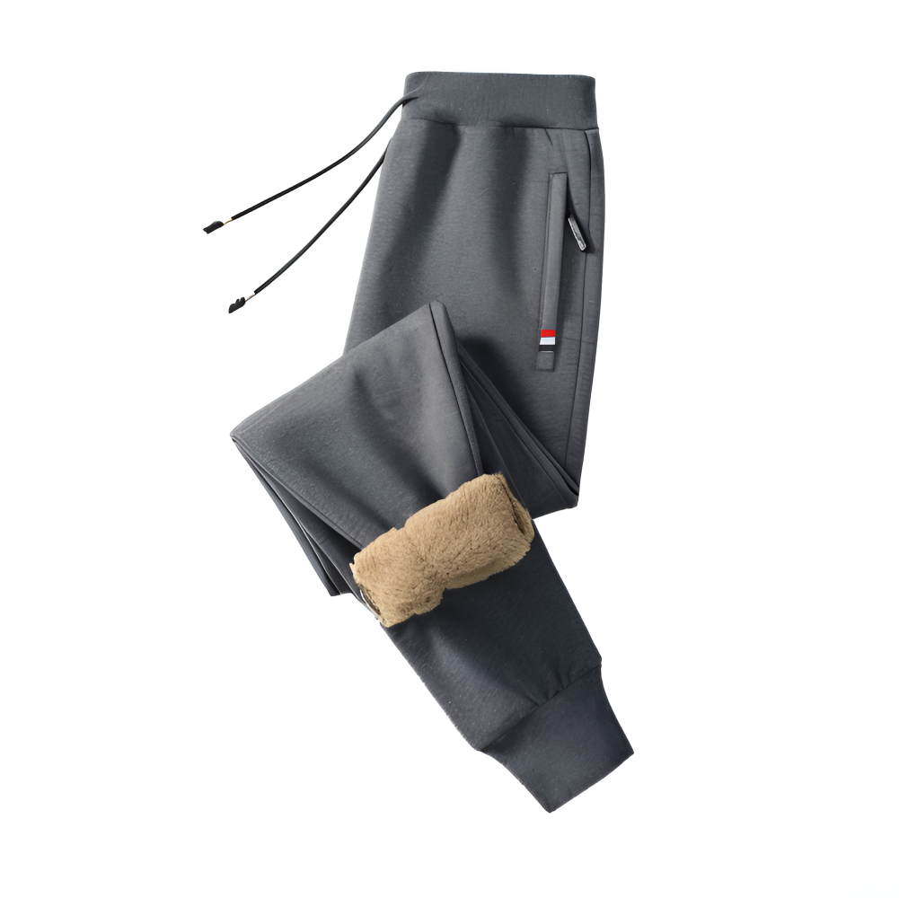 Ullfodrad Fleece Legging - Herr Sweatpants med Snörning och Fickor