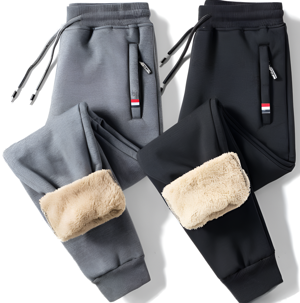 Ullfodrad Fleece Legging - Herr Sweatpants med Snörning och Fickor