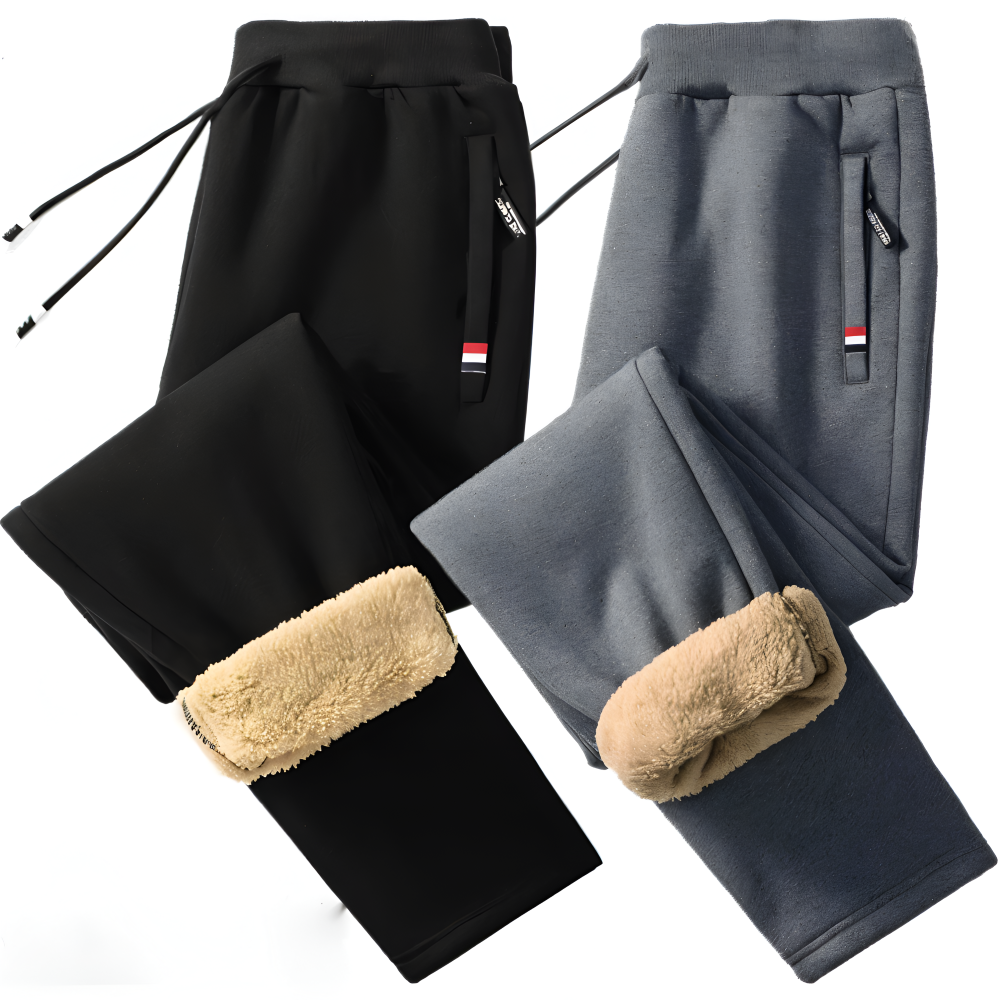 Ullfodrad Fleece Legging - Herr Sweatpants med Snörning och Fickor