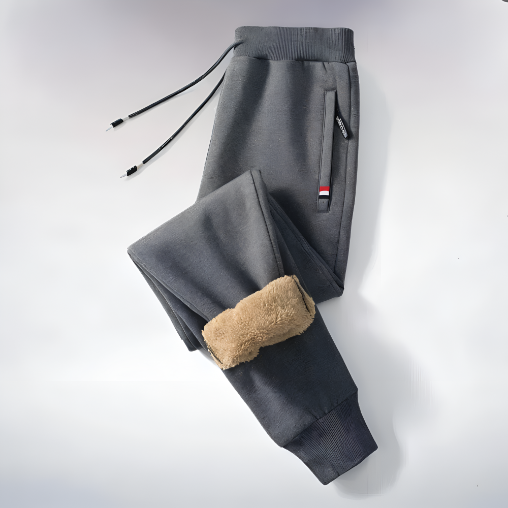 Ullfodrad Fleece Legging - Herr Sweatpants med Snörning och Fickor
