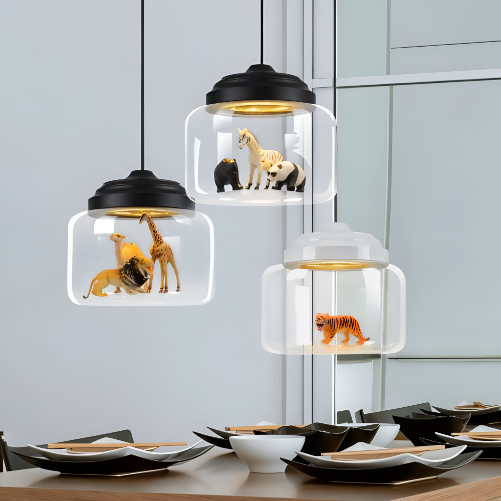 Zoo Glas Pendellampa - Dekorativ Nordisk Tecknad Djur LED Hänglampa