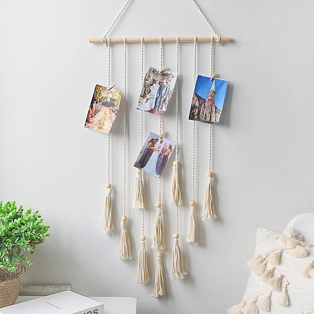 Macramé väggprydnadsfotohållare