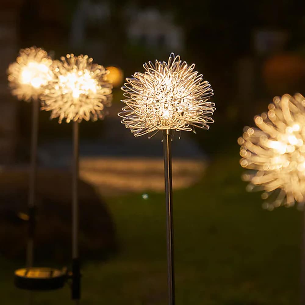 Solcellsdriven LED trädgårdslampa maskros design på pinne