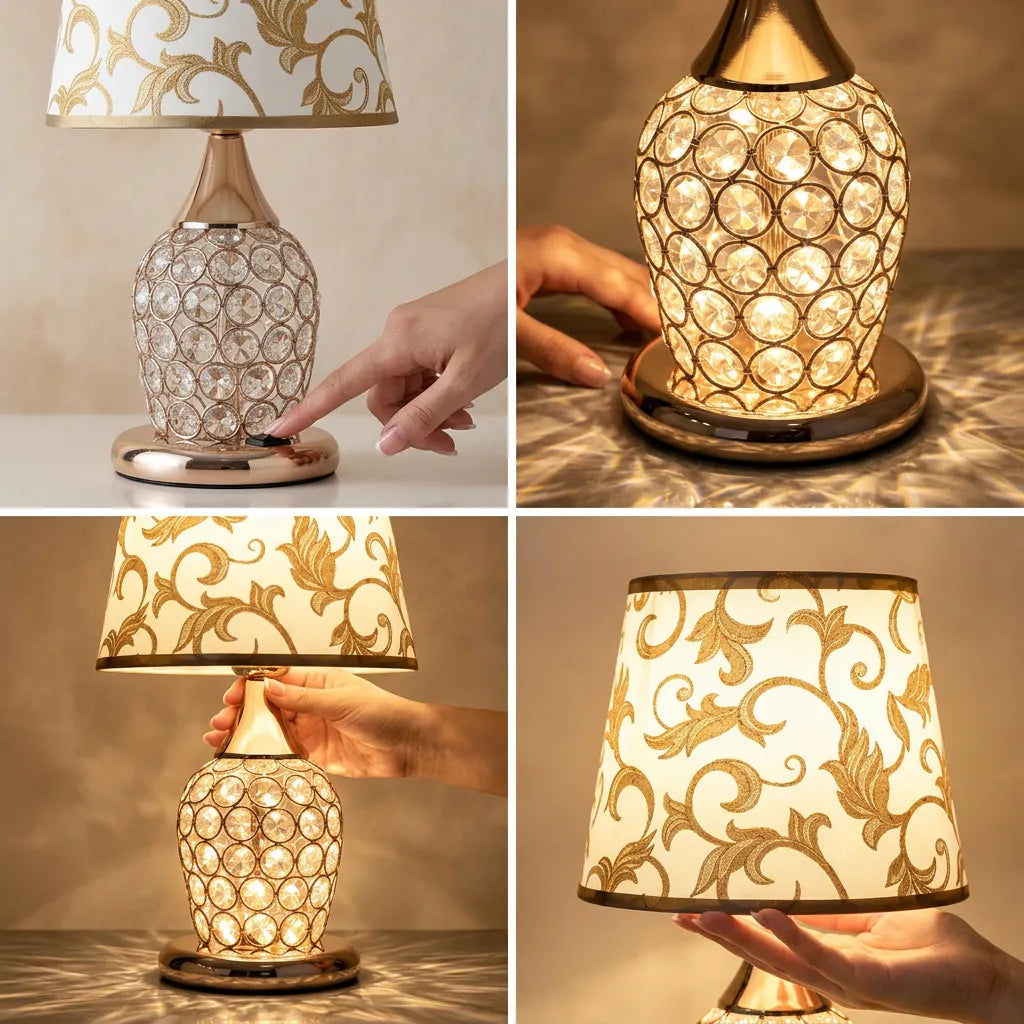 Elegant sängbordslampa med tygskärm för mjuk belysning