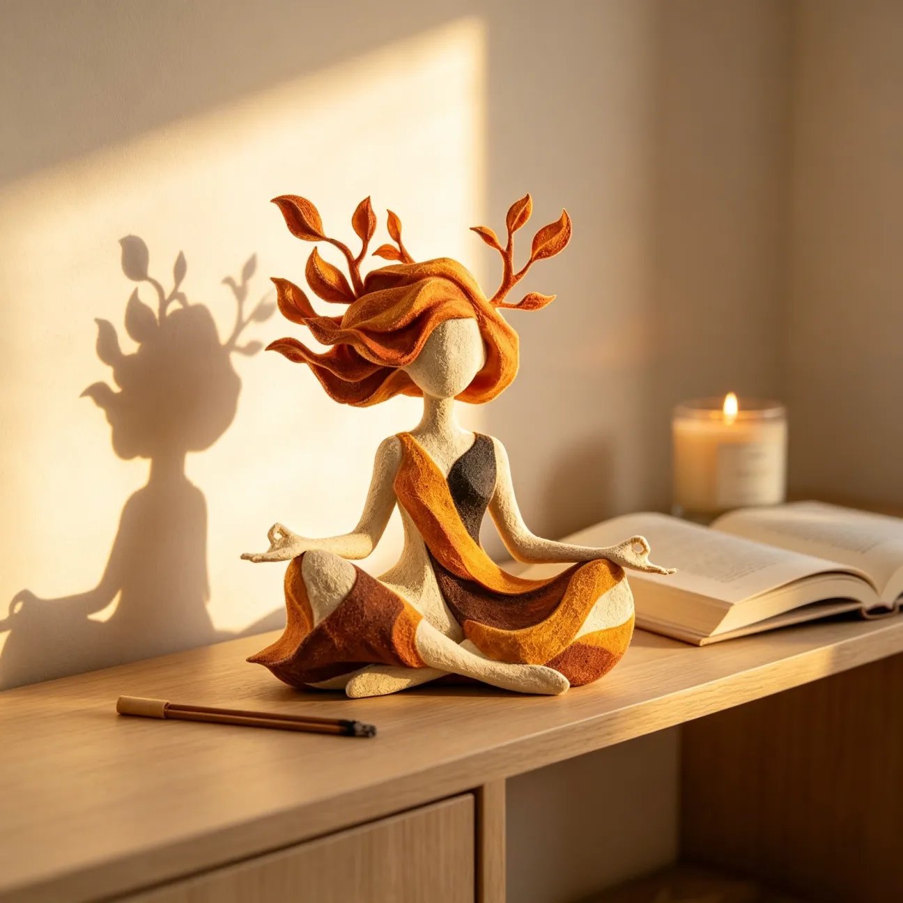 Handmålad yogafigur som prydnadsfigur i konstharts och lera framifrån