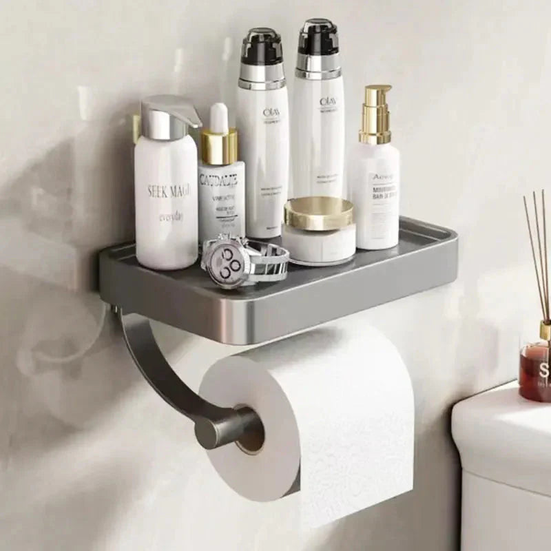 Toalettpappershållare med hylla för badrum i modern minimalistisk stil
