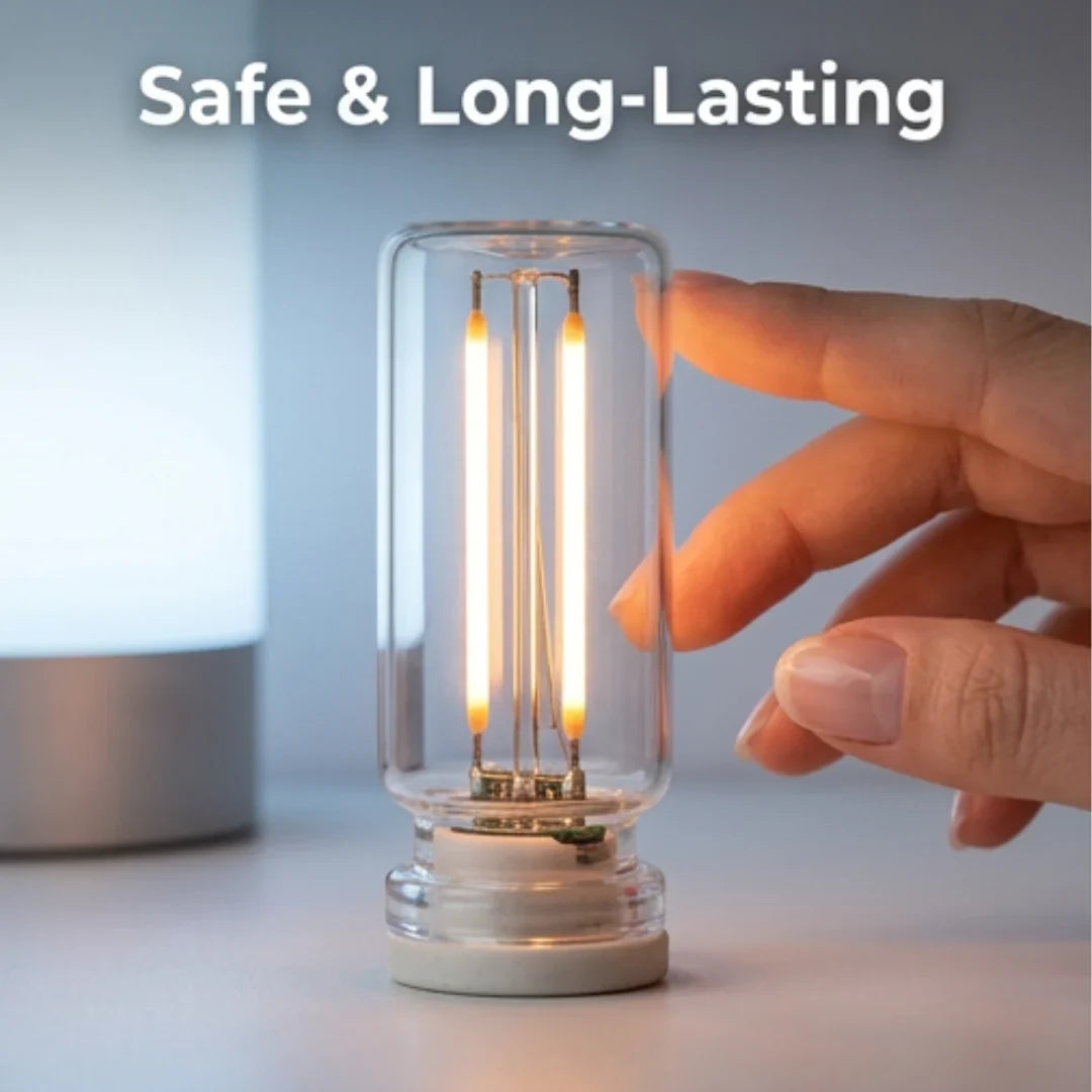 Bordslampa med USB-anslutning placerad på ett nattduksbord