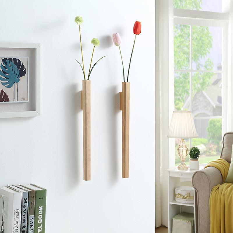 Trävase för vägg med glastub dekorativ blomvas 41 cm