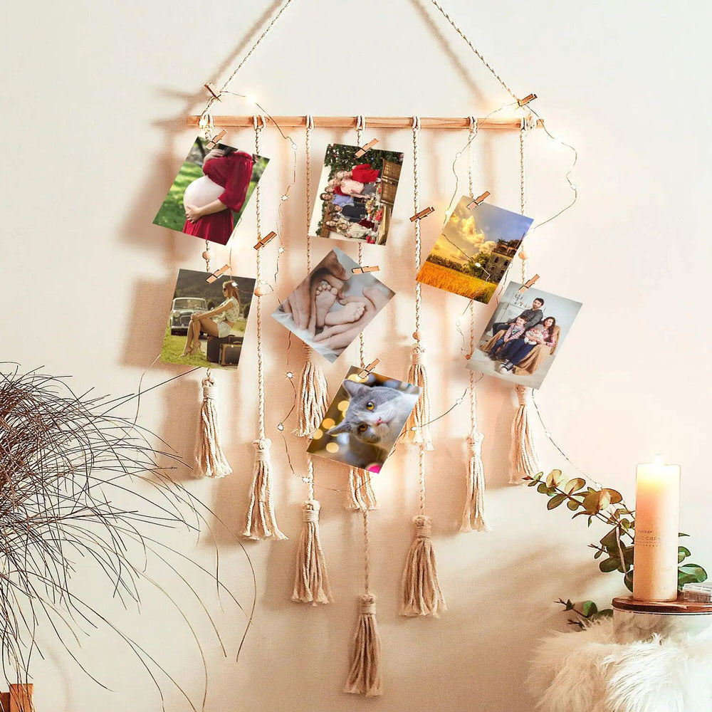 Macramé väggprydnadsfotohållare