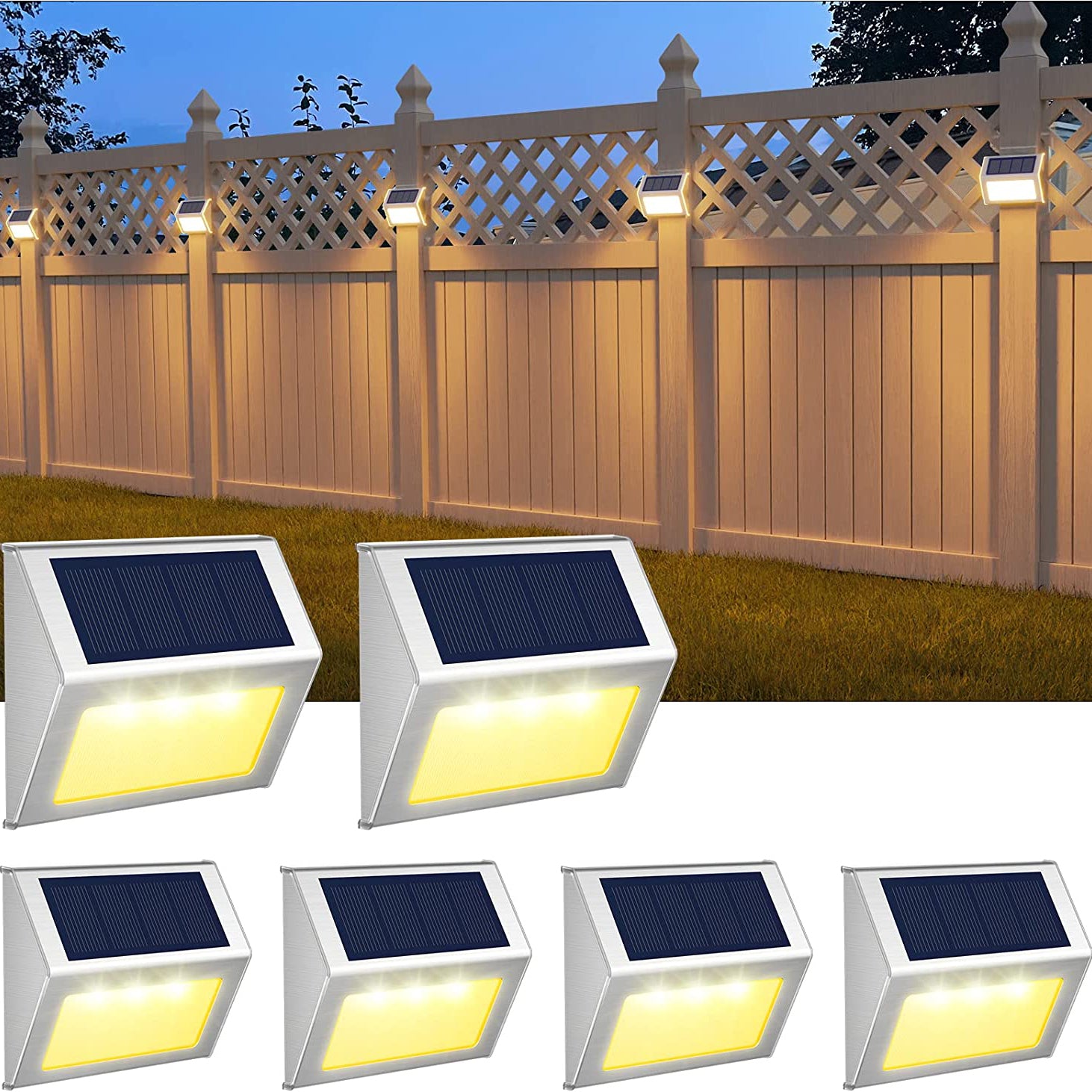 Närbild på solcellsvägglampa i rostfritt stål med integrerad solpanel