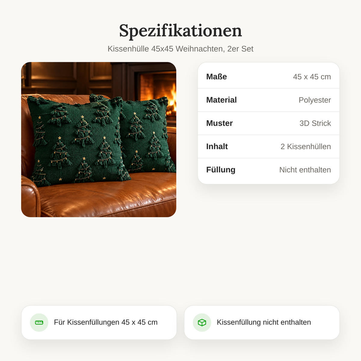 Dekorativa kuddfodral med gran- och klockmotiv